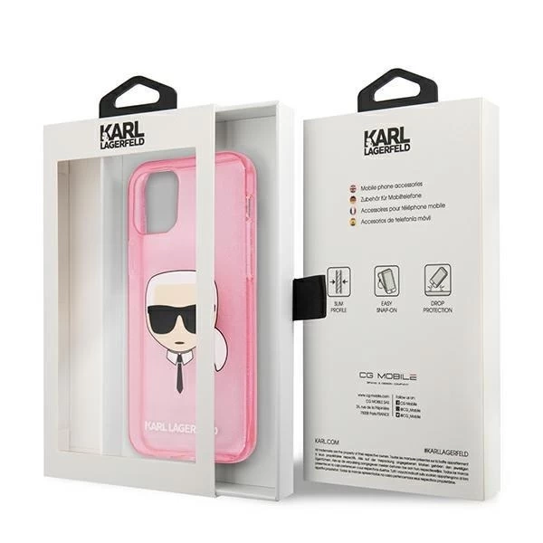 Karl Lagerfeld KLHCP13SKHTUGLP iPhone 13 mini 5,4" różowy/růžový pevný obal Glitter Karl`s Head
